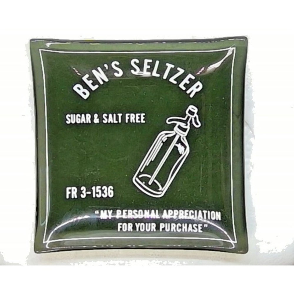 BEN'S SELTZER Green Glass Trinket Dish Advertising Plate Vintage Small - Picture 5 of 6